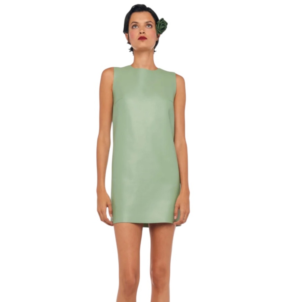 Norma Kamali Sleeveless Faux Leather Mini Dress in Vintage Green SZ S NWT